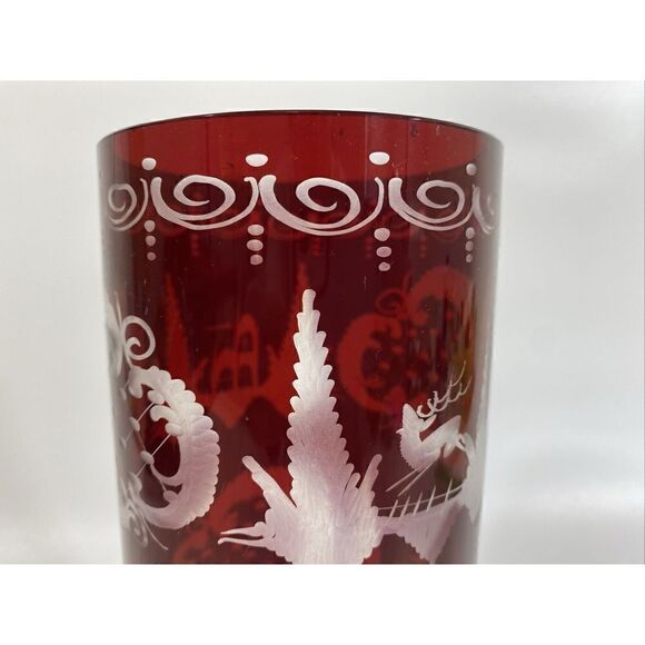 Egermann Ruby Red Cut To Clear Glass Vase Czech Bohemian Castle 40’s 10” X 4” - Picture 6 of 13